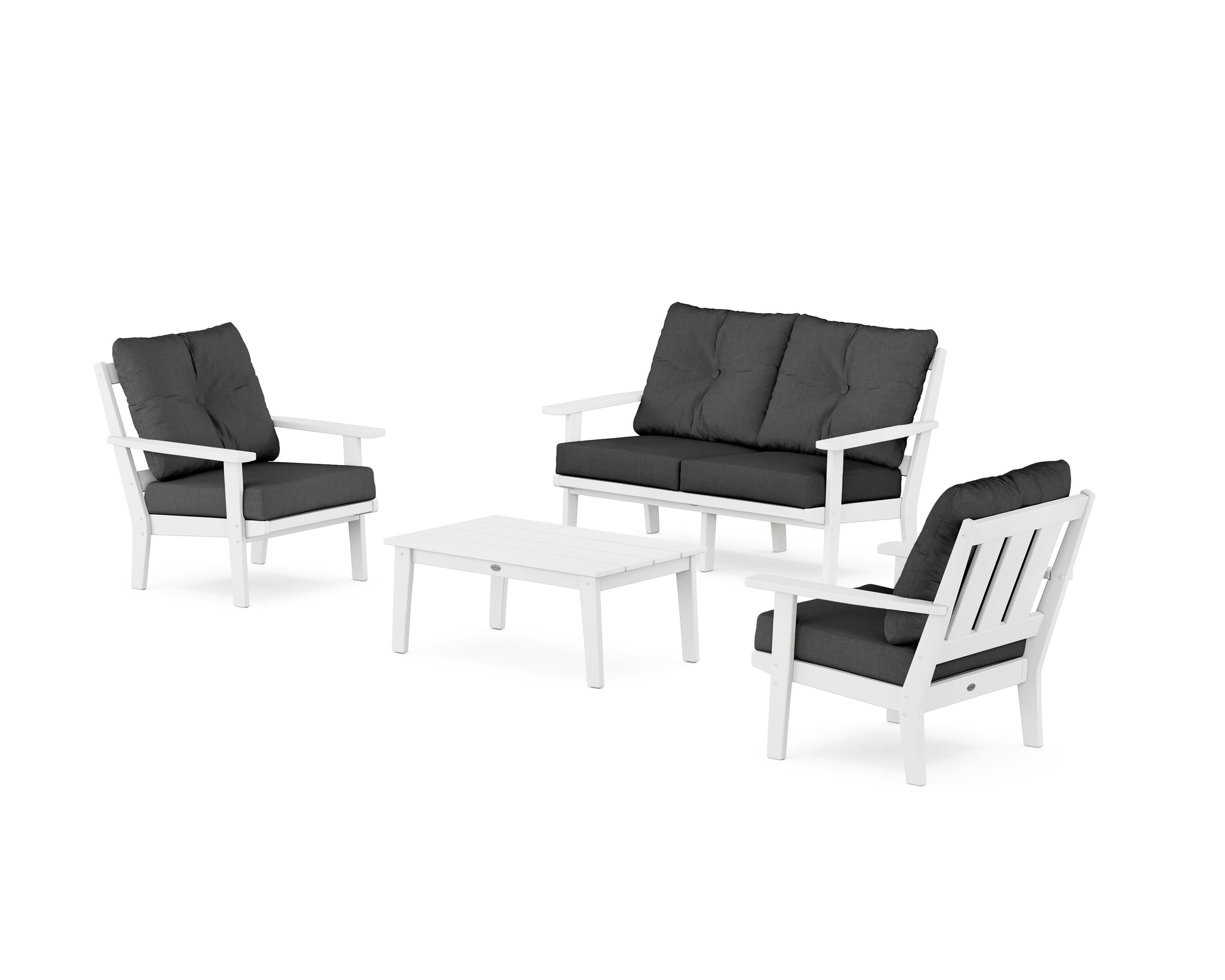 POLYWOOD® Oxford 4-Piece Deep Seating Set with Loveseat in White / Spectrum Carbon
