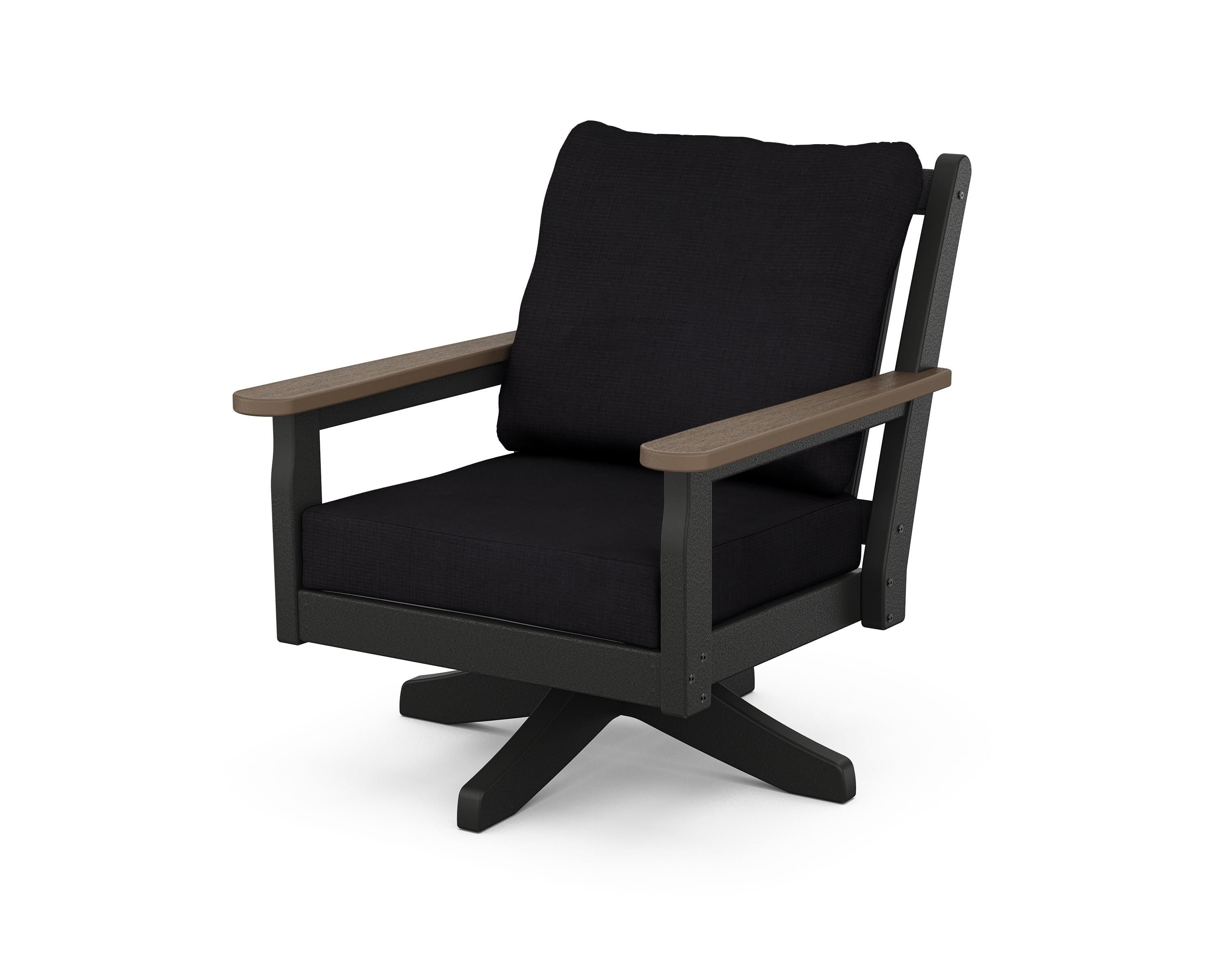 POLYWOOD® Chippendale Deep Seating Swivel Chair in Black / Kona / Midnight Linen
