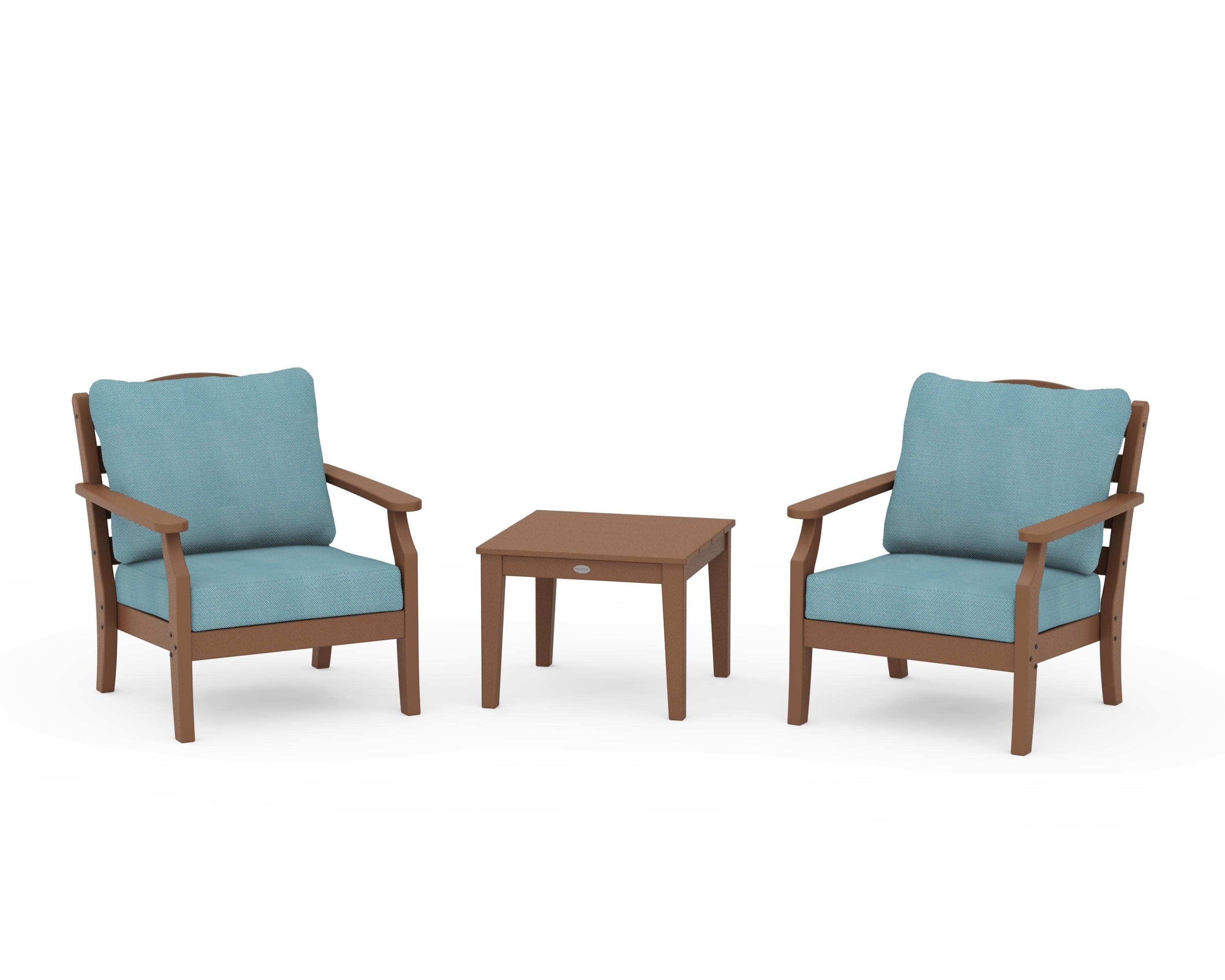Draper James™ by  POLYWOOD® Savannah 3-Piece Deep Seating Set in Teak / Lattice Sky Blue