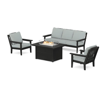 Country Living Cottage Deep Seating Fire Pit Table Set in Black / Spa
