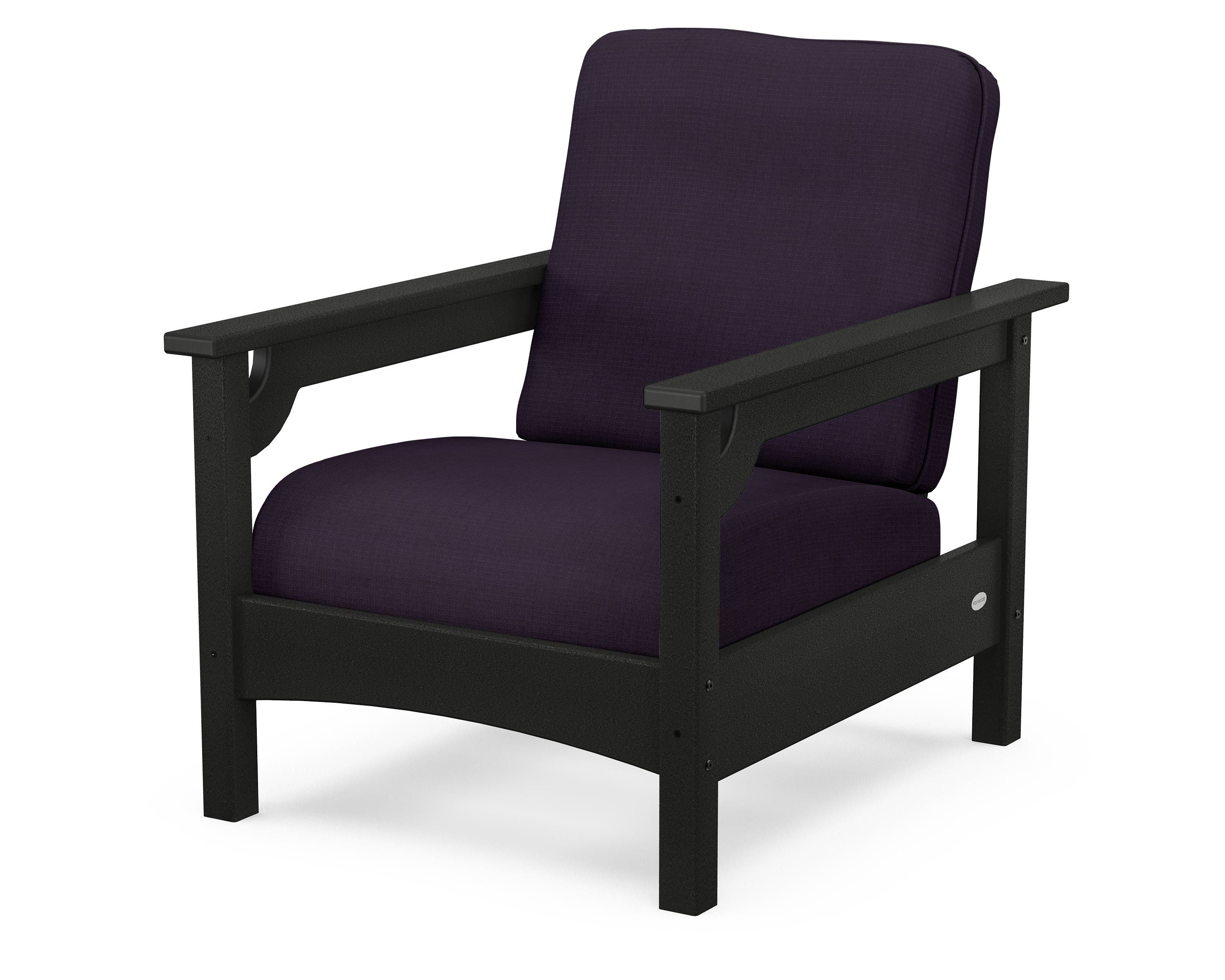 POLYWOOD® Club Chair in Black / Navy Linen