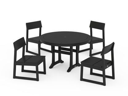 POLYWOOD® EDGE Side Chair 5-Piece Round Dining Set With Trestle Legs in Black