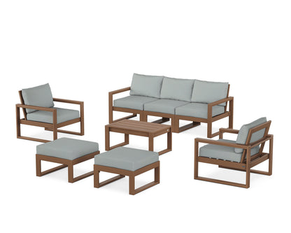 POLYWOOD® EDGE Sectional 8-Piece Lounge Sofa Set in Teak / Spa