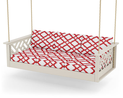 POLYWOOD® Chippendale Daybed Swing in Sand / Trellis Crimson
