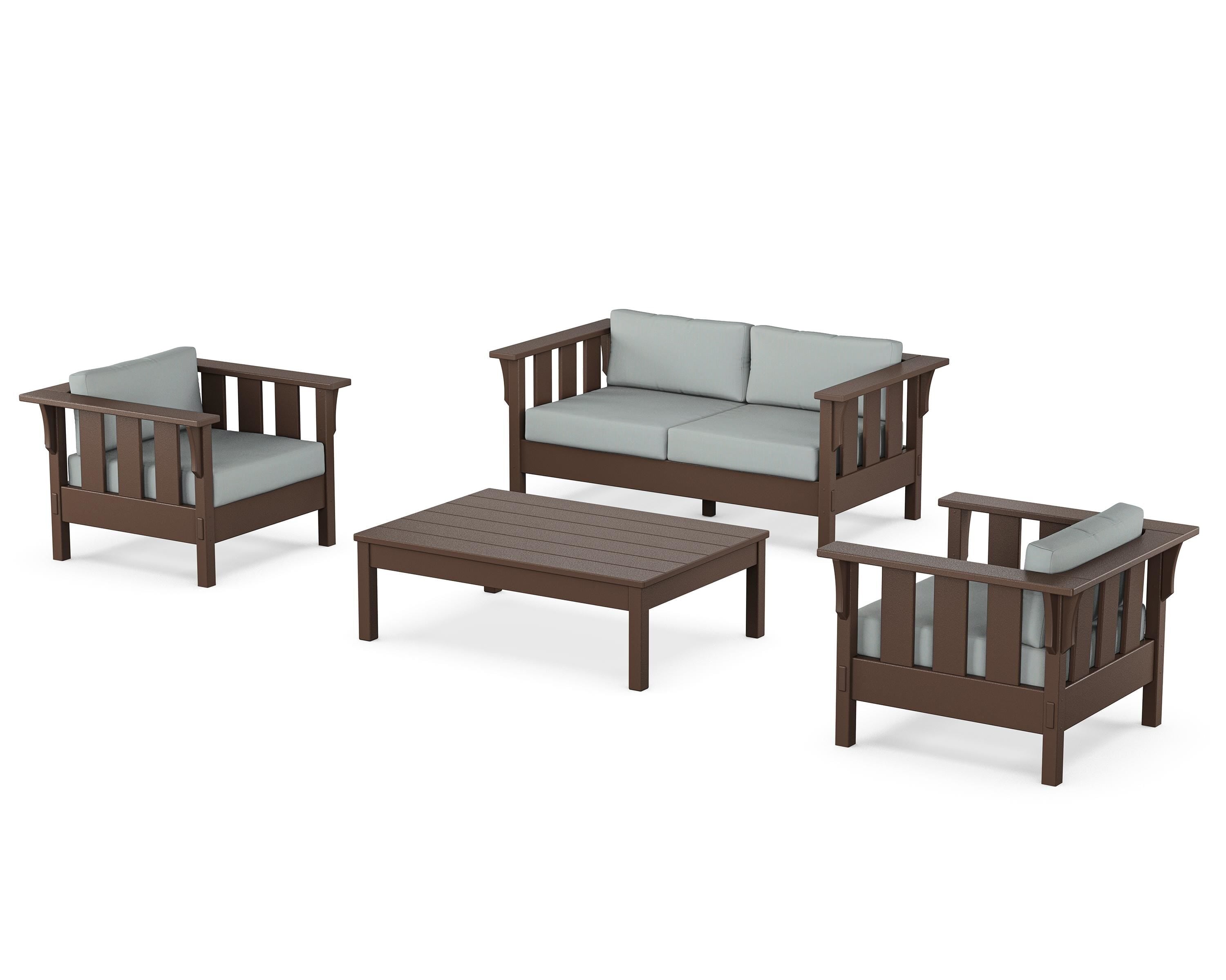 Martha Stewart by POLYWOOD® Acadia 4-Piece Deep Seating Set with Loveseat in Mahogany / Spa