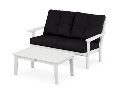 POLYWOOD® Lakeside 2-Piece Lounge Loveseat Set in White / Midnight Linen