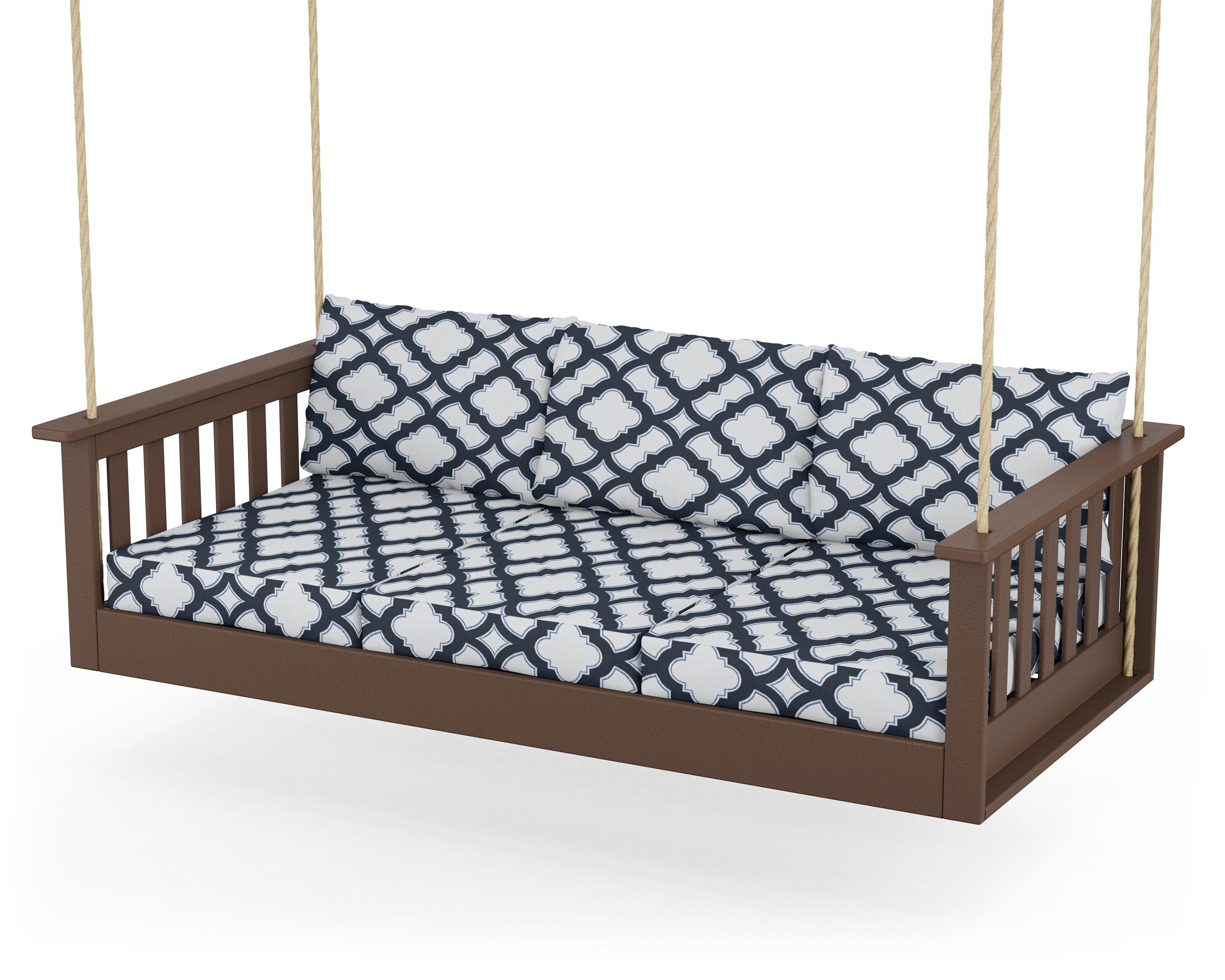 POLYWOOD® Vineyard Daybed Swing in Mahogany / Trellis Marine Indigo