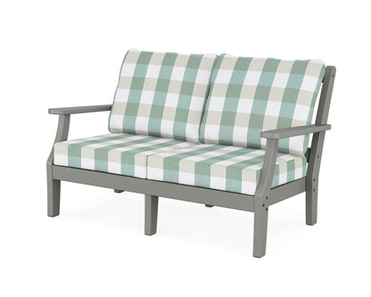 Martha Stewart by POLYWOOD® Chinoiserie Deep Seating Loveseat in Slate Grey / Buffalo Plaid Glacier Spa