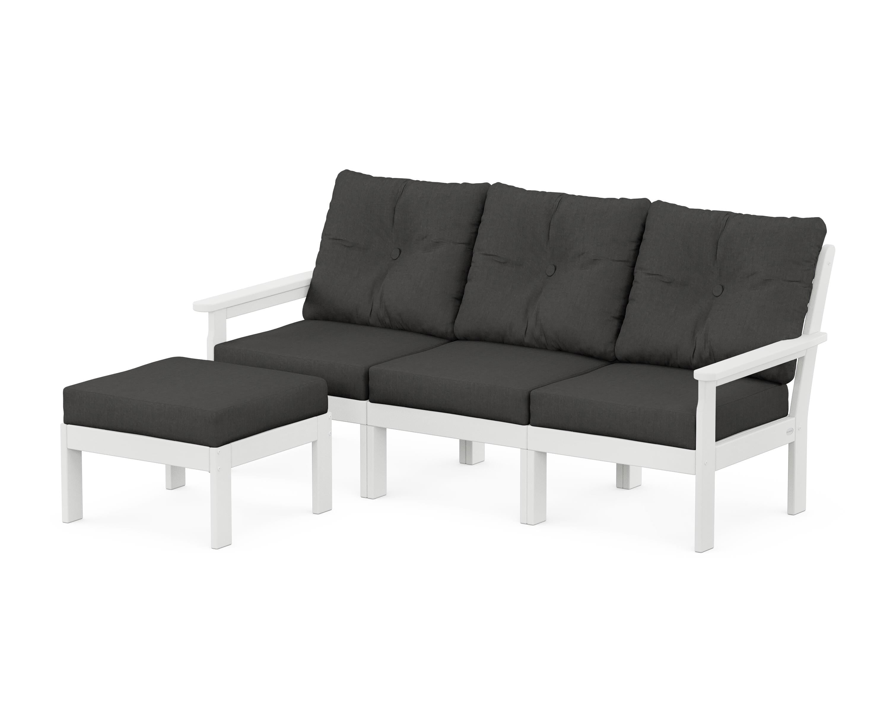 POLYWOOD® Vineyard 4-Piece Sectional with Ottoman in White / Spectrum Carbon