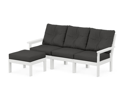 POLYWOOD® Vineyard 4-Piece Sectional with Ottoman in White / Spectrum Carbon