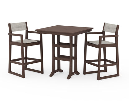 POLYWOOD® EDGE Sling Arm Chair 3-Piece Farmhouse Bar Set with Trestle Legs in Mahogany / Birch Sling