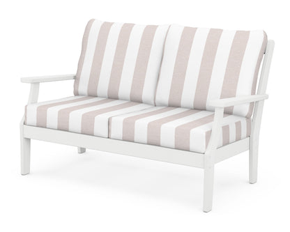 POLYWOOD® Braxton Deep Seating Loveseat in White / Cabana Stripe Dune Burlap