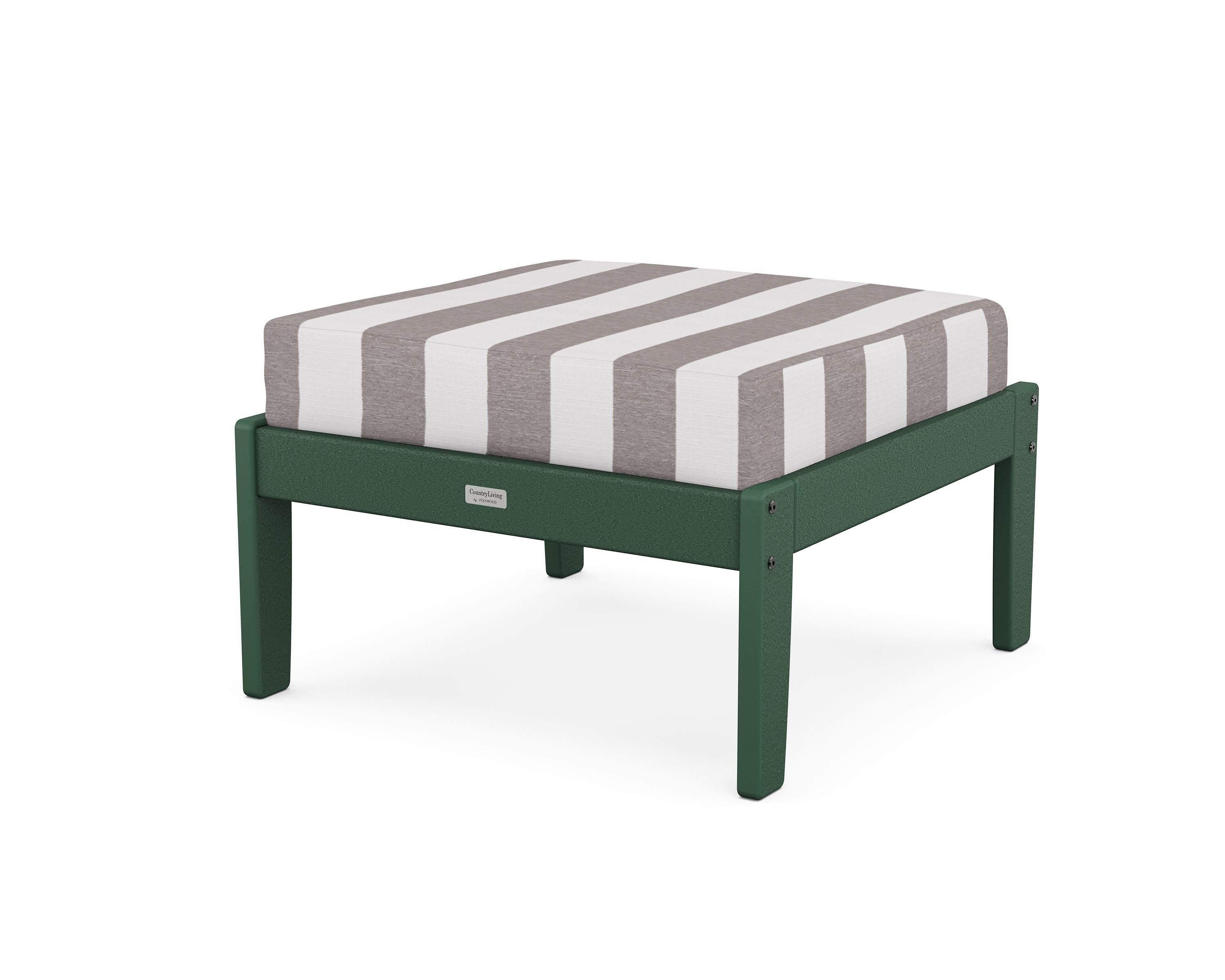 Country Living Cottage Deep Seating Ottoman in Green / Cabana Stripe Grey Mist