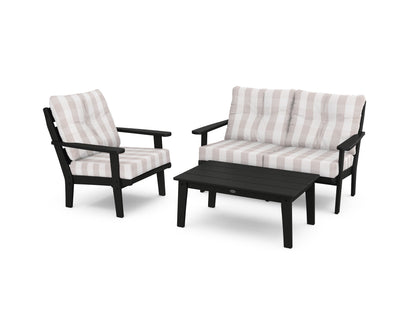 POLYWOOD® Lakeside 3-Piece Deep Seating Set in Black / Buffalo Plaid Dune Burlap
