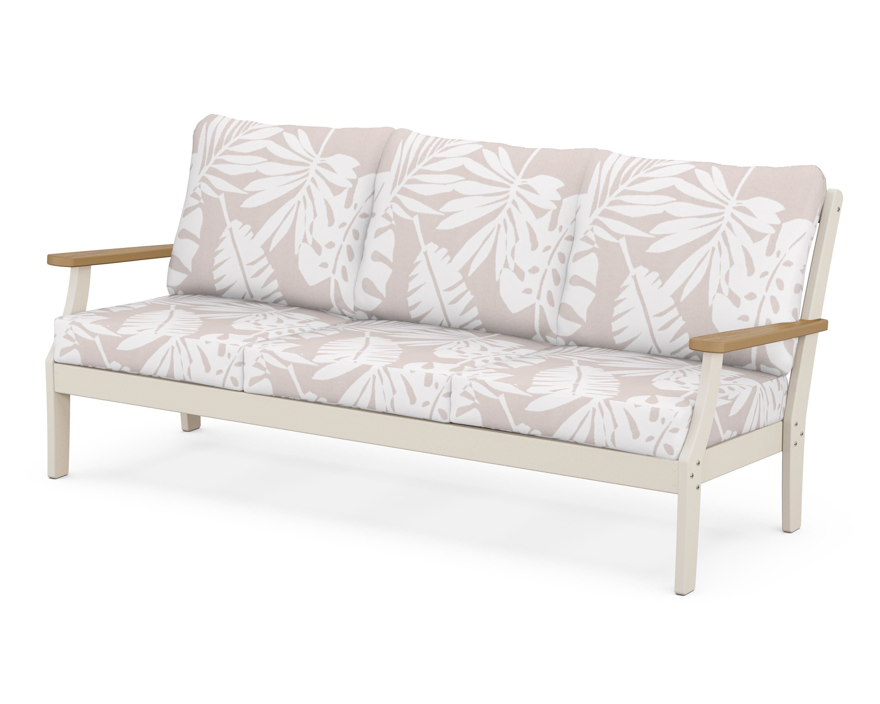 POLYWOOD® Braxton Deep Seating Sofa in Sand / Natural / Leaf Dune Burlap