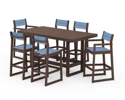 POLYWOOD® EDGE Sling 7-Piece Bar Table Set in Mahogany / Poolside Sling