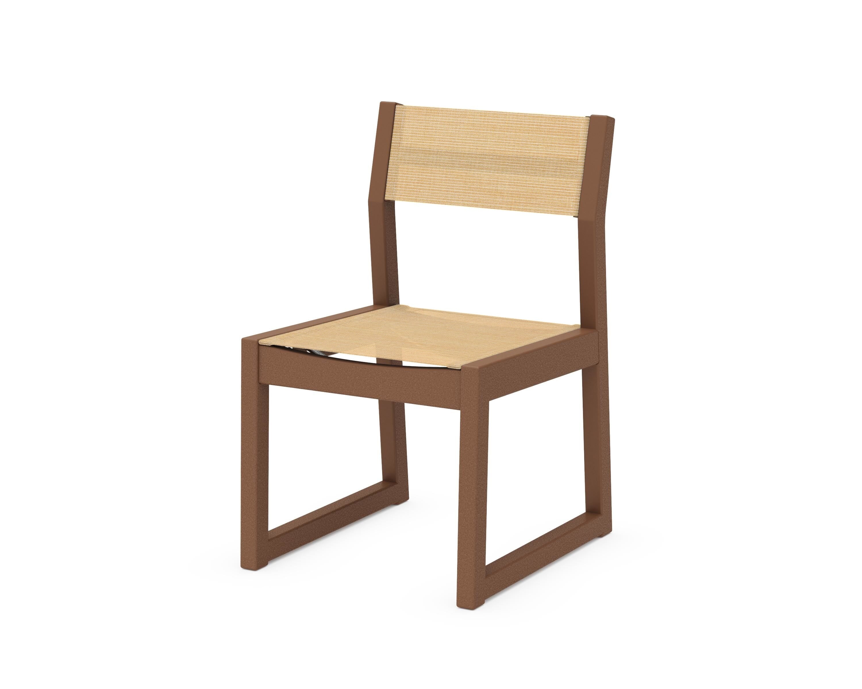 POLYWOOD® EDGE Sling Dining Side Chair in Teak / Dupioni Apricot Sling