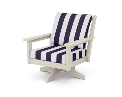 POLYWOOD® Chippendale Deep Seating Swivel Chair in Sand / Cabana Stripe Navy
