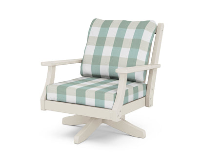 Country Living Wovendale Deep Seating Swivel Chair in Sand / Buffalo Plaid Glacier Spa