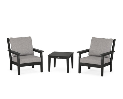 POLYWOOD® Chippendale 3-Piece Deep Seating Set in Black / Grey Mist