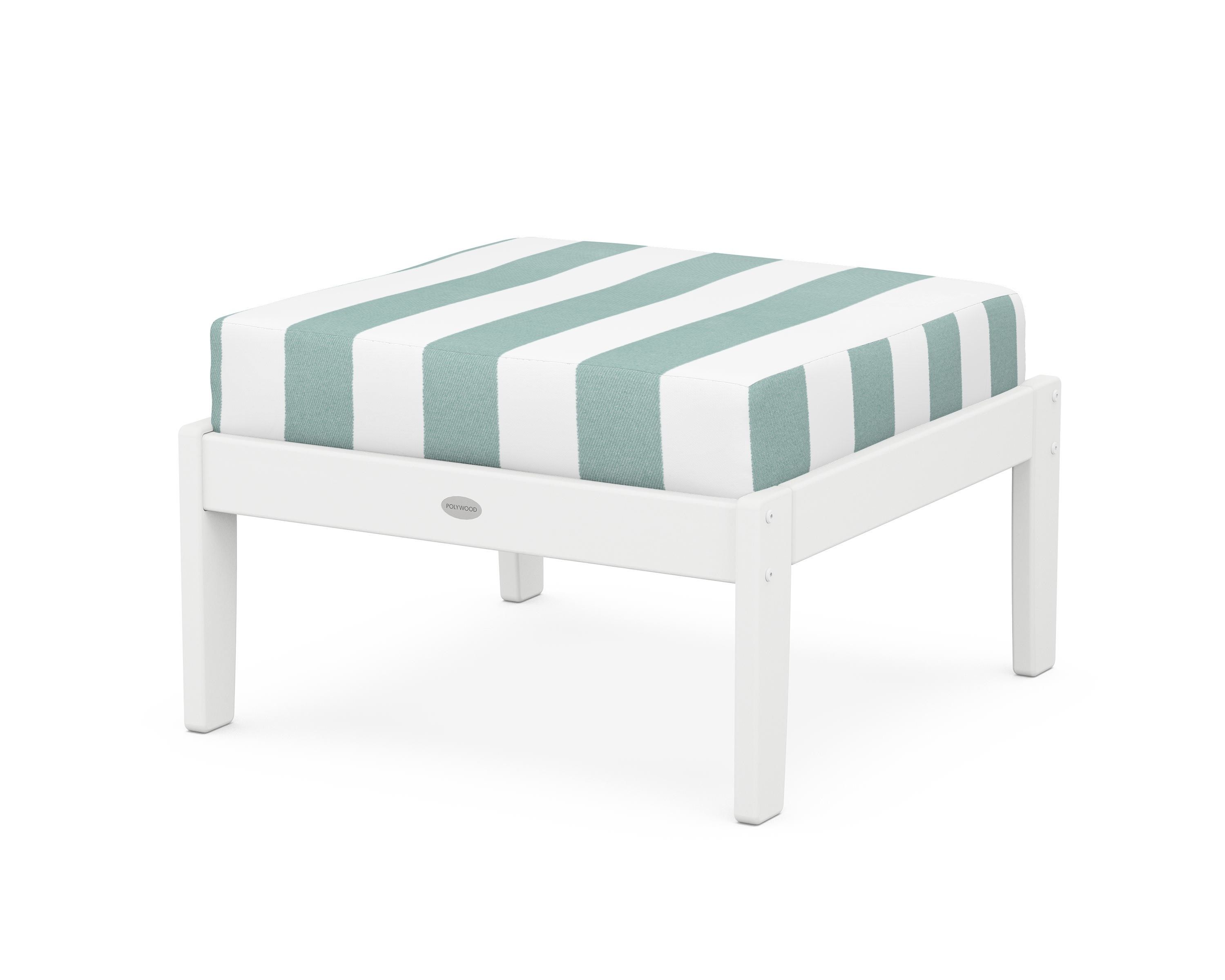POLYWOOD® Braxton Deep Seating Ottoman in White / Cabana Stripe Glacier Spa