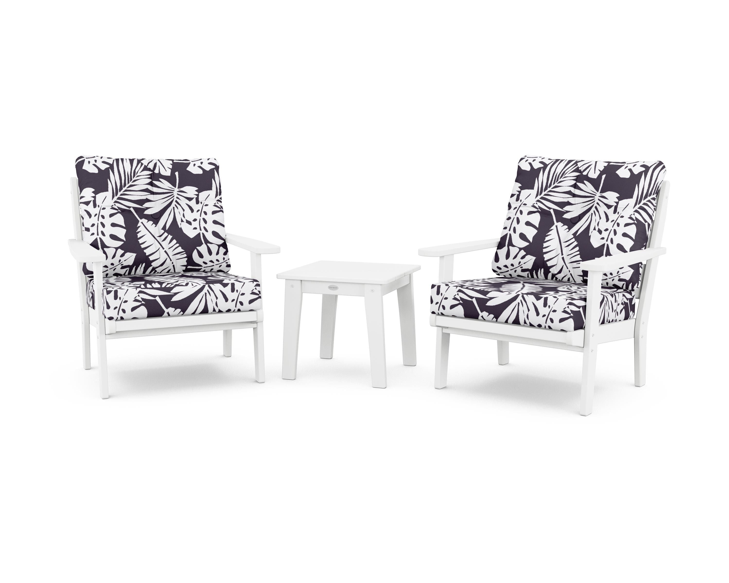 POLYWOOD® Lakeside 3-Piece Deep Seating Chair Set in White / Leaf Navy