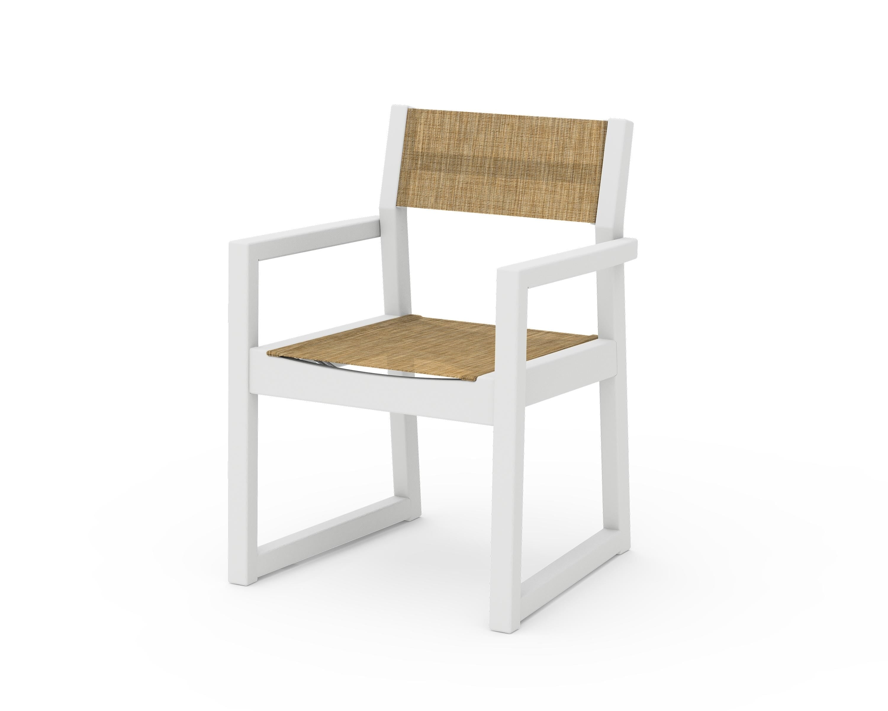 POLYWOOD® EDGE Sling Dining Arm Chair in White / Burlap Sling