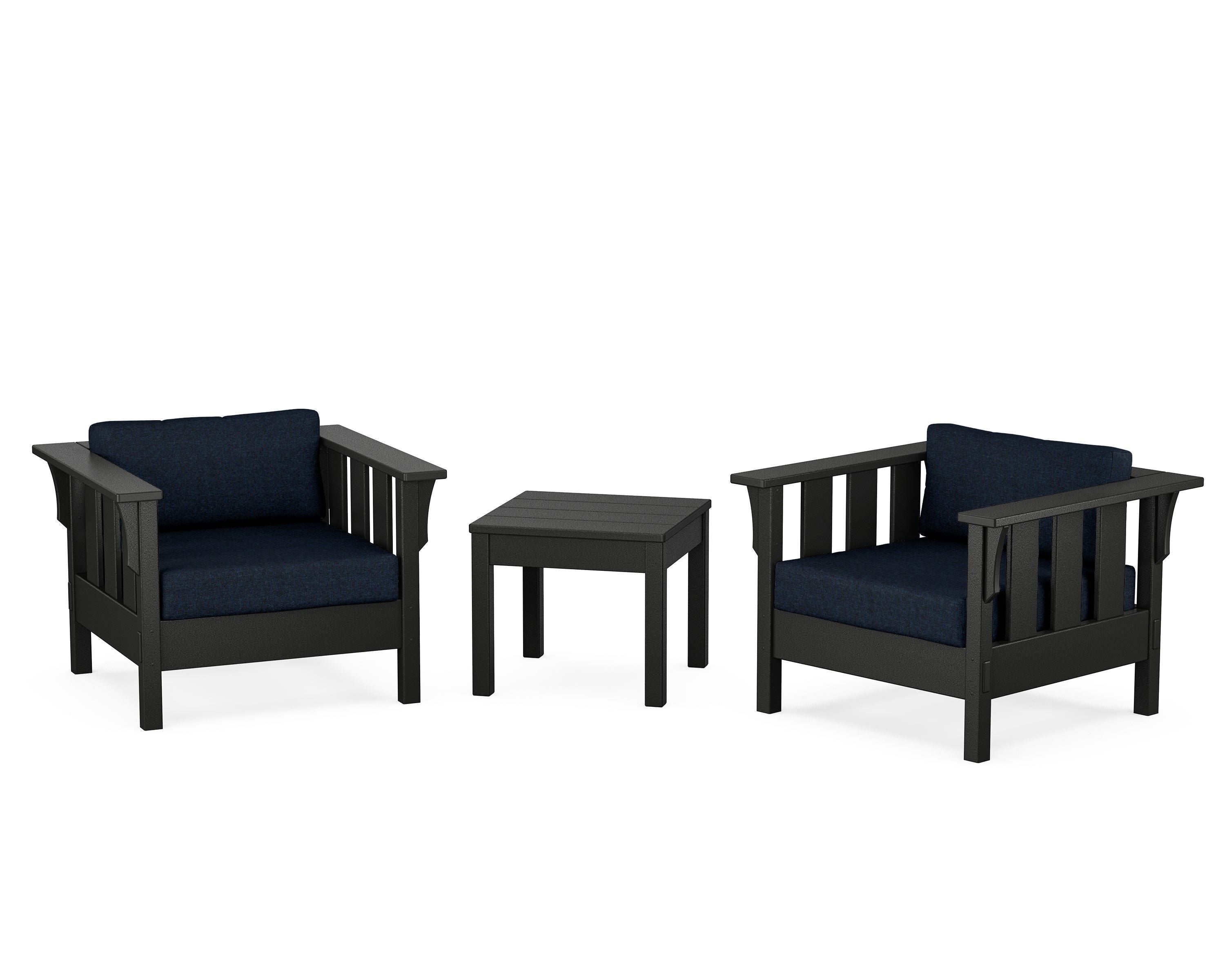 Martha Stewart by POLYWOOD® Acadia 3-Piece Deep Seating Set in Black / Marine Indigo