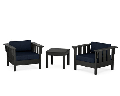 Martha Stewart by POLYWOOD® Acadia 3-Piece Deep Seating Set in Black / Marine Indigo
