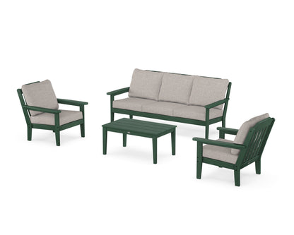 Country Living Cottage 4-Piece Deep Seating Set with Sofa in Green / Weathered Tweed