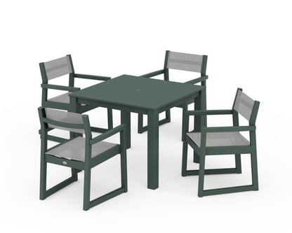 POLYWOOD® EDGE Sling Arm Chair 5-Piece Parsons Dining Set in Green / Metallic Sling