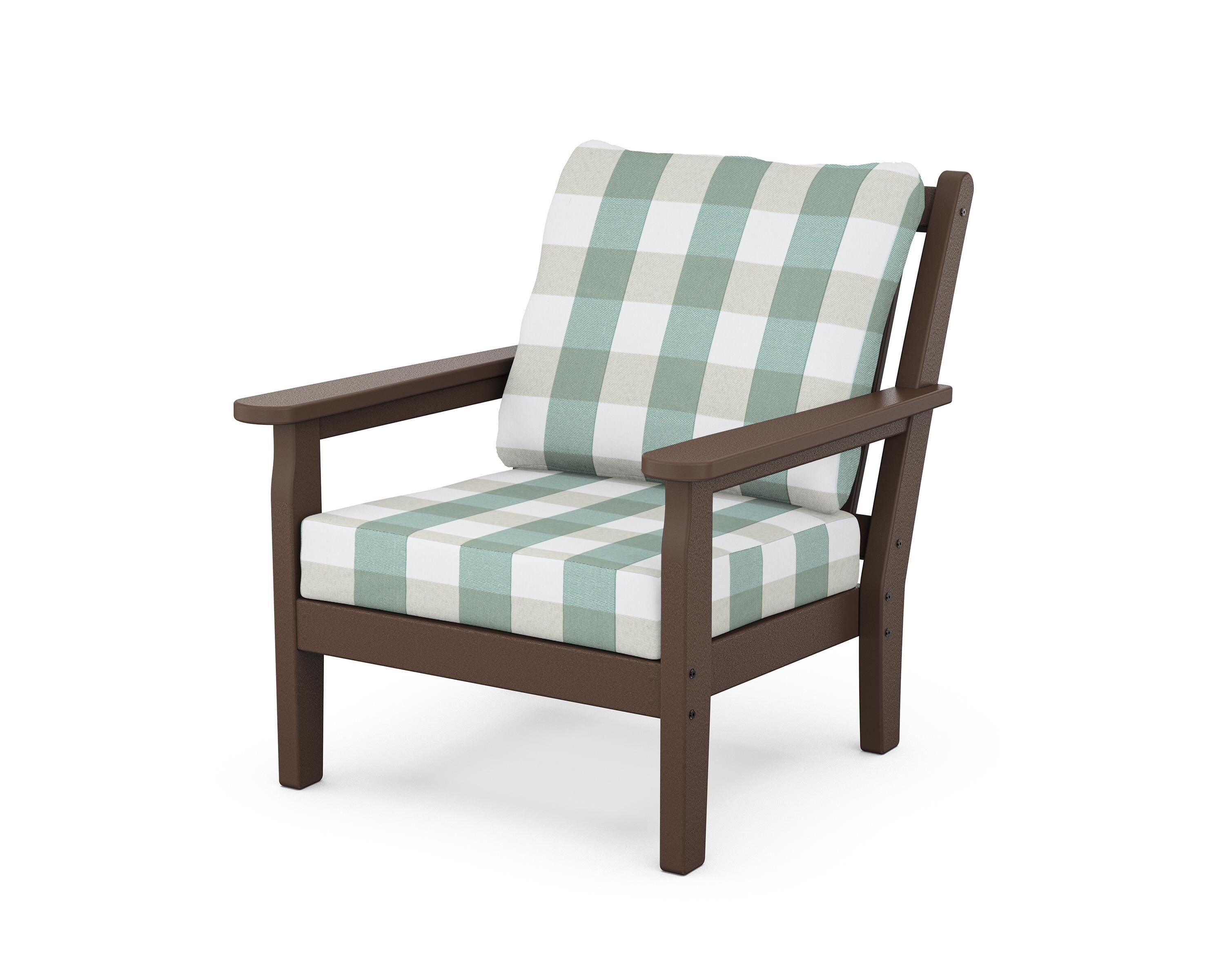 POLYWOOD® Chippendale Deep Seating Chair in Mahogany / Buffalo Plaid Glacier Spa