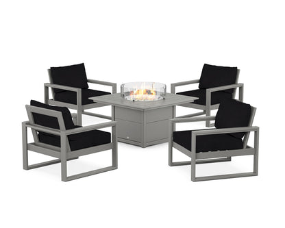 POLYWOOD® EDGE Sectional 5-Piece Deep Seating Set with Fire Pit Table in Slate Grey / Midnight Linen