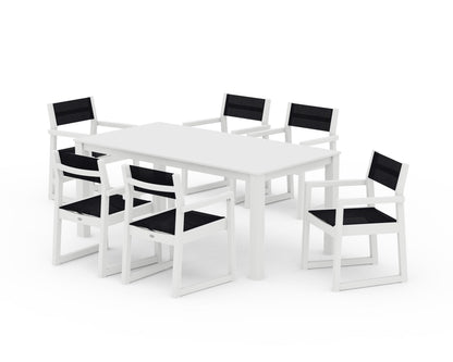 POLYWOOD® EDGE Sling Arm Chair 7-Piece Parsons Dining Set in White / Black Sling