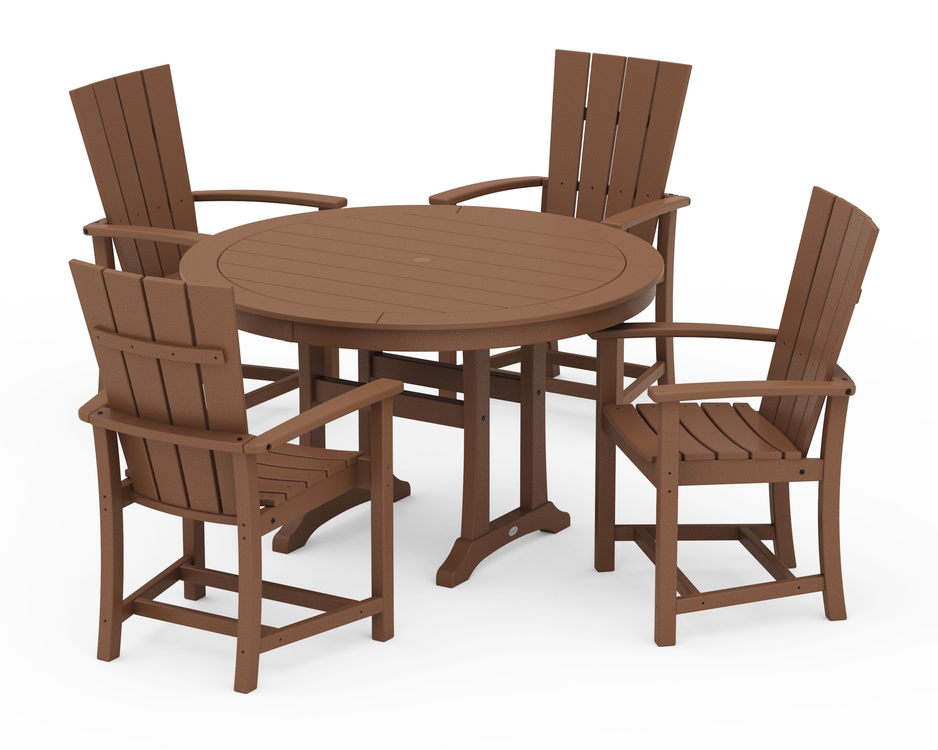 POLYWOOD® Quattro 5-Piece Round Dining Set with Trestle Legs in Teak