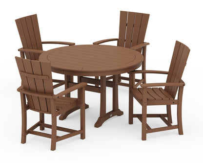 POLYWOOD® Quattro 5-Piece Round Dining Set with Trestle Legs in Teak