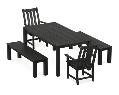 POLYWOOD® Vineyard 5-Piece Parsons Dining Set with Benches in Black