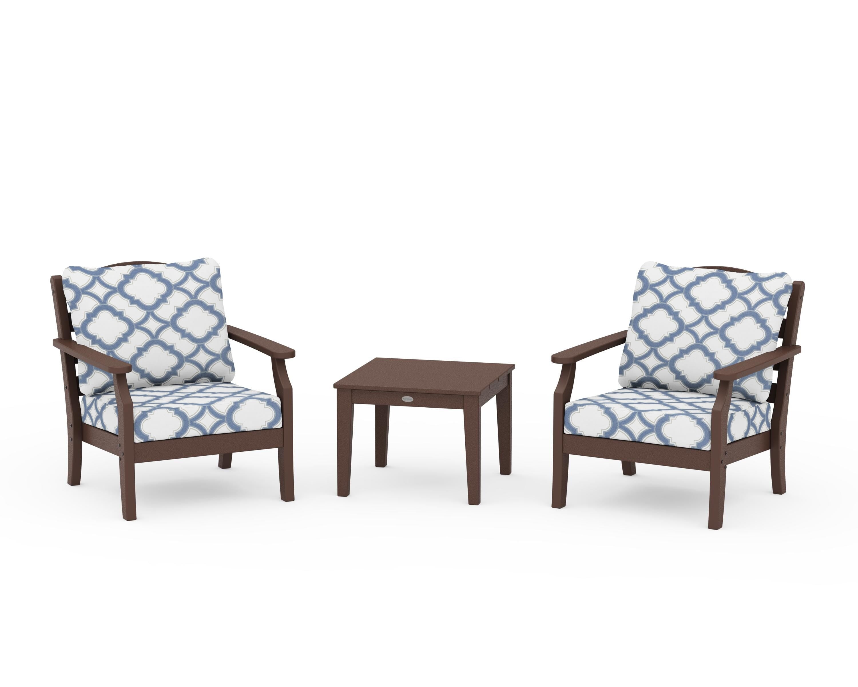 Draper James™ by  POLYWOOD® Savannah 3-Piece Deep Seating Set in Mahogany / Trellis Sky Blue