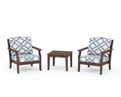 Draper James™ by  POLYWOOD® Savannah 3-Piece Deep Seating Set in Mahogany / Trellis Sky Blue