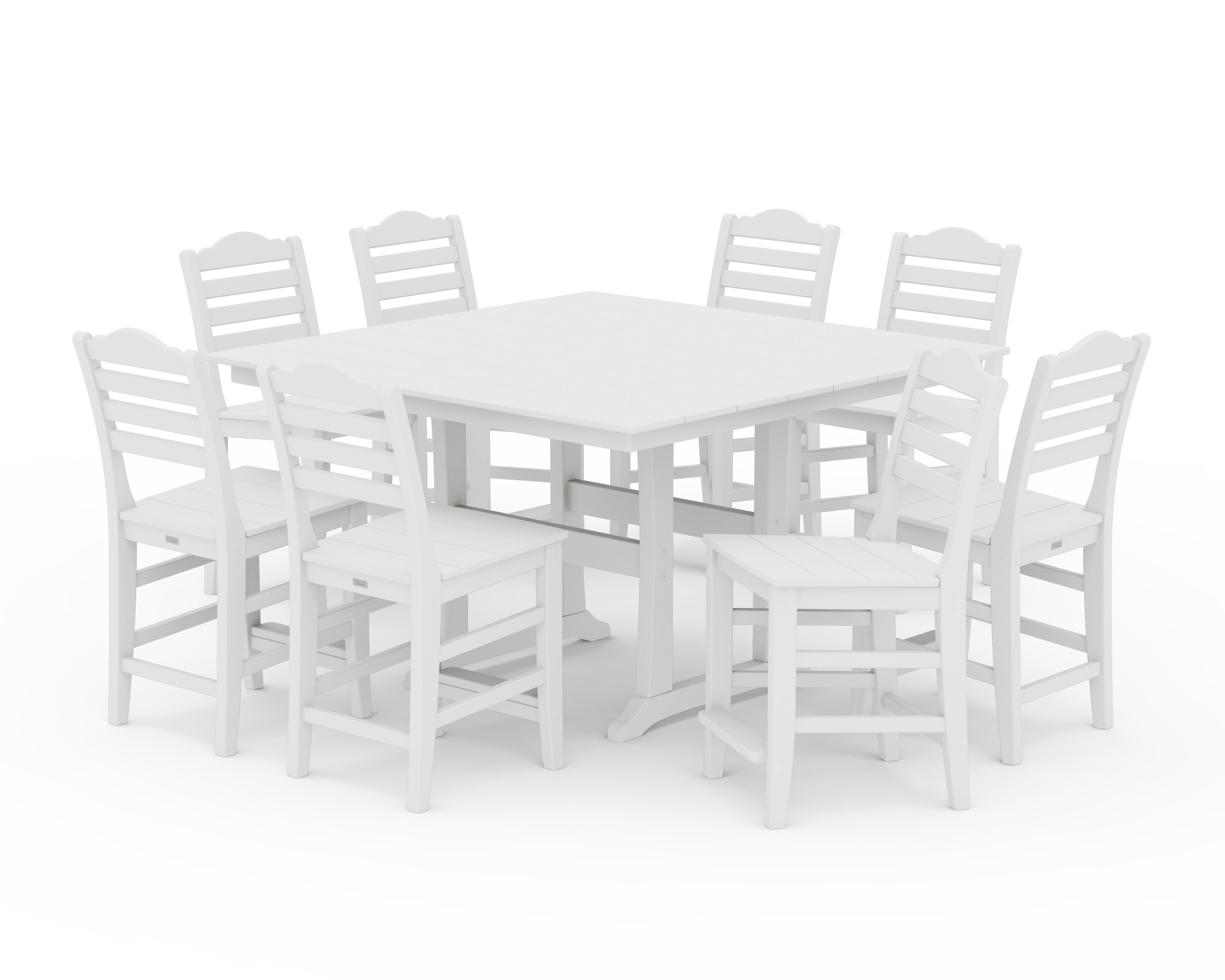 Draper James™ by  POLYWOOD® Savannah Side Chair 9-Piece Square Farmhouse Counter Set with Trestle Legs in White