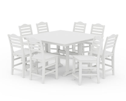 Draper James™ by  POLYWOOD® Savannah Side Chair 9-Piece Square Farmhouse Counter Set with Trestle Legs in White