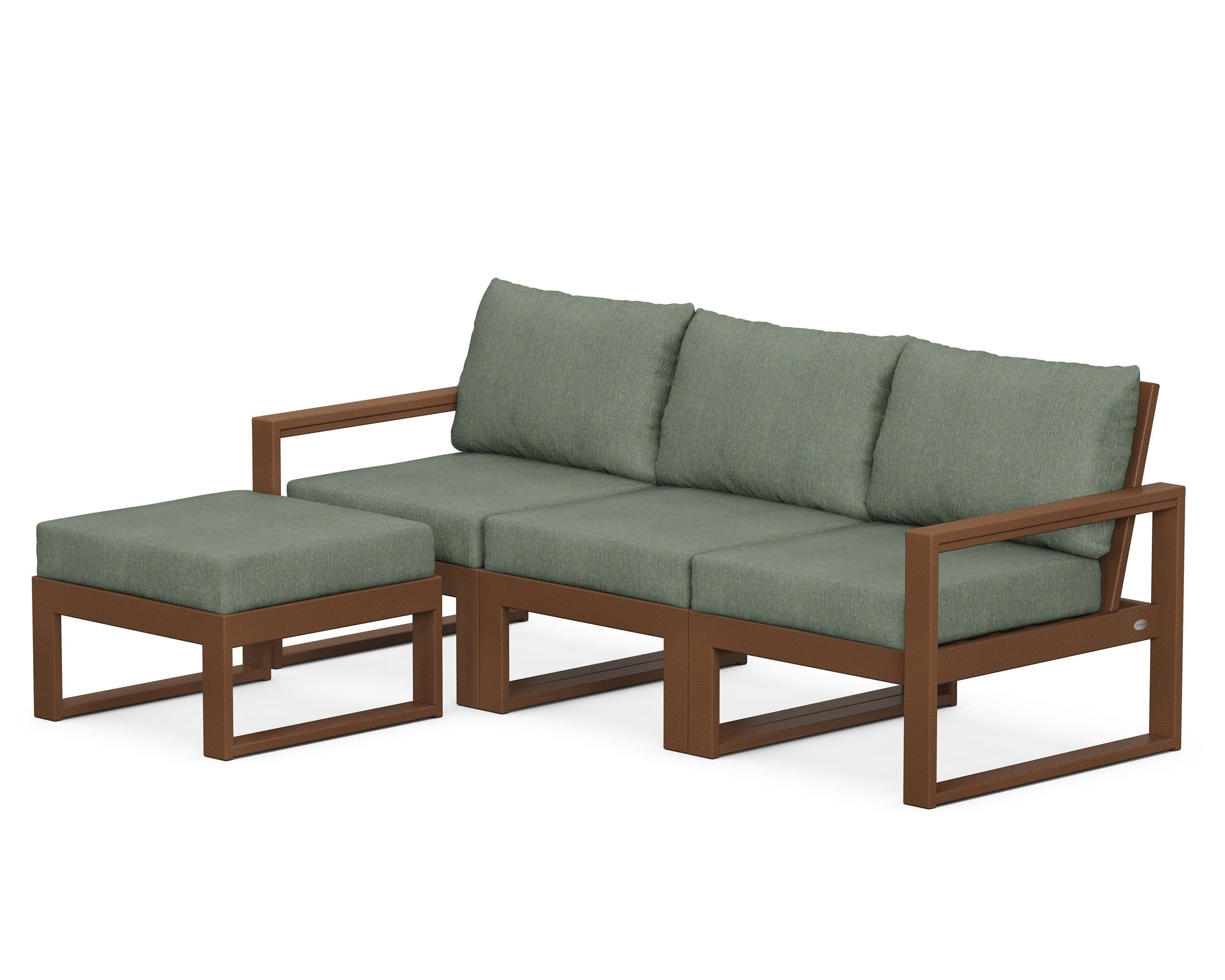 POLYWOOD® EDGE 4-Piece Modular Deep Seating Set with Ottoman in Teak / Cast Sage