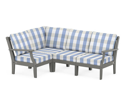 POLYWOOD® Braxton Modular 4-Piece Deep Seating Set in Slate Grey / Buffalo Plaid Sky Blue