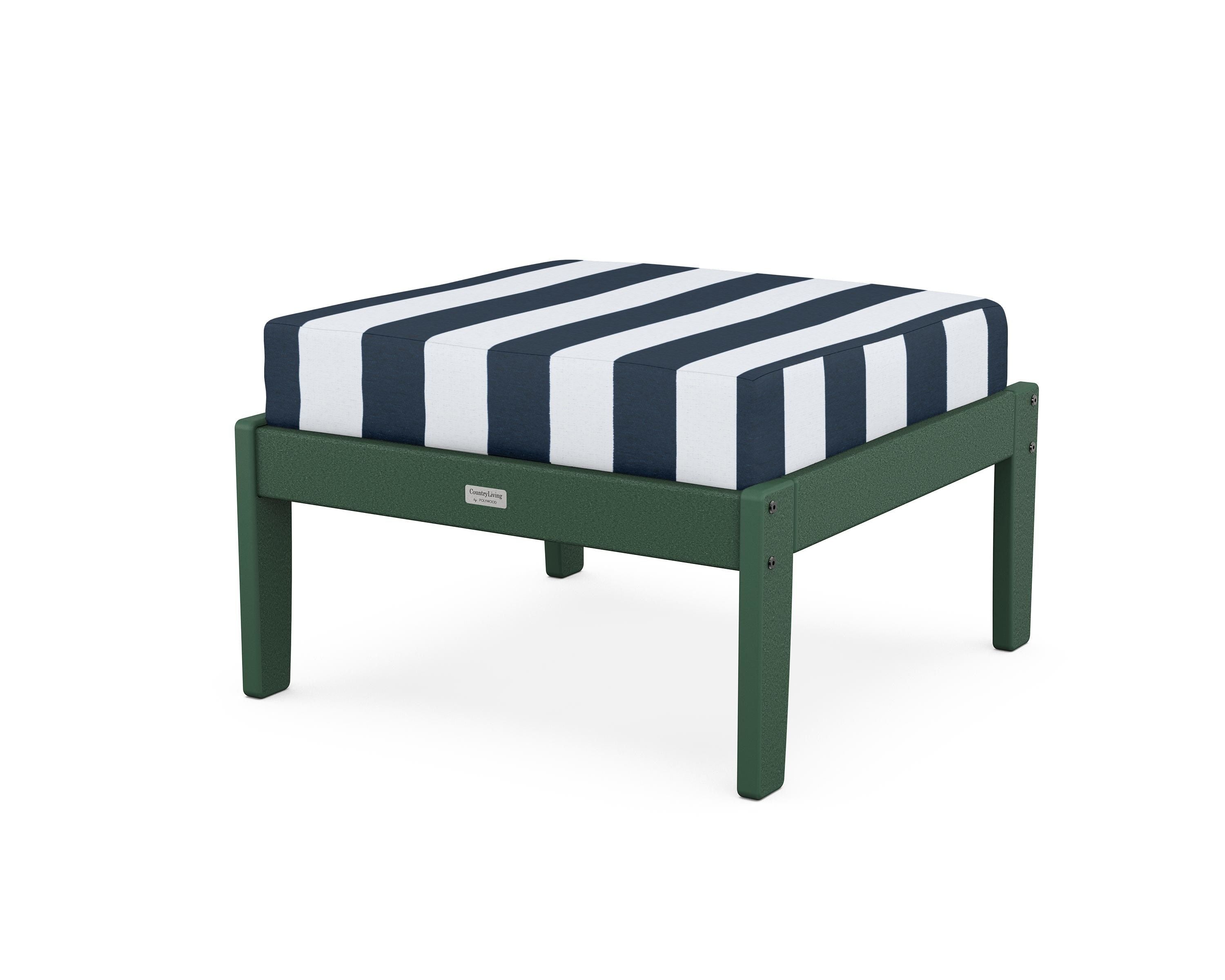 Country Living Cottage Deep Seating Ottoman in Green / Cabana Stripe Marine Indigo