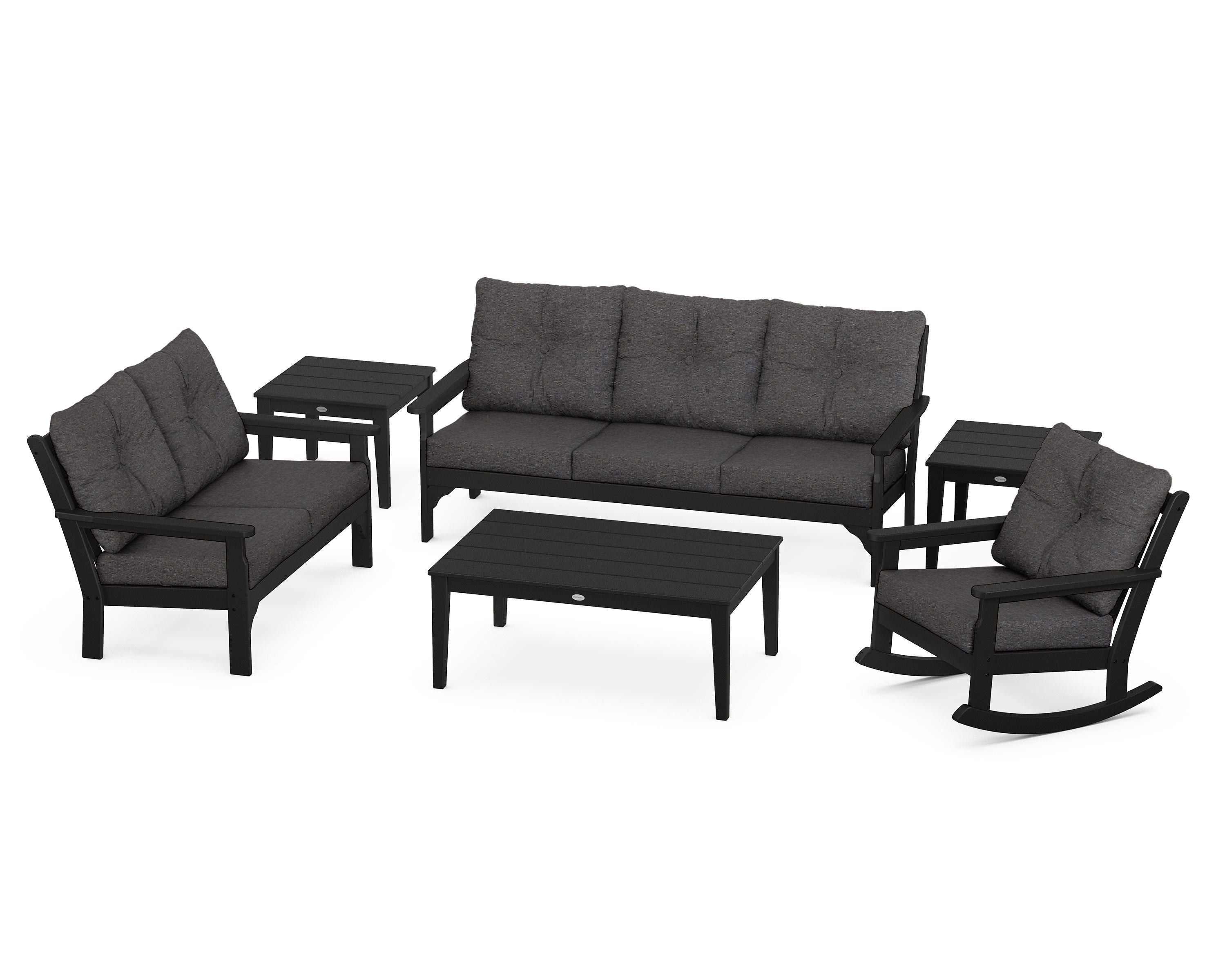 POLYWOOD® Vineyard 6-Piece Deep Seating Set in Black / Ash Charcoal