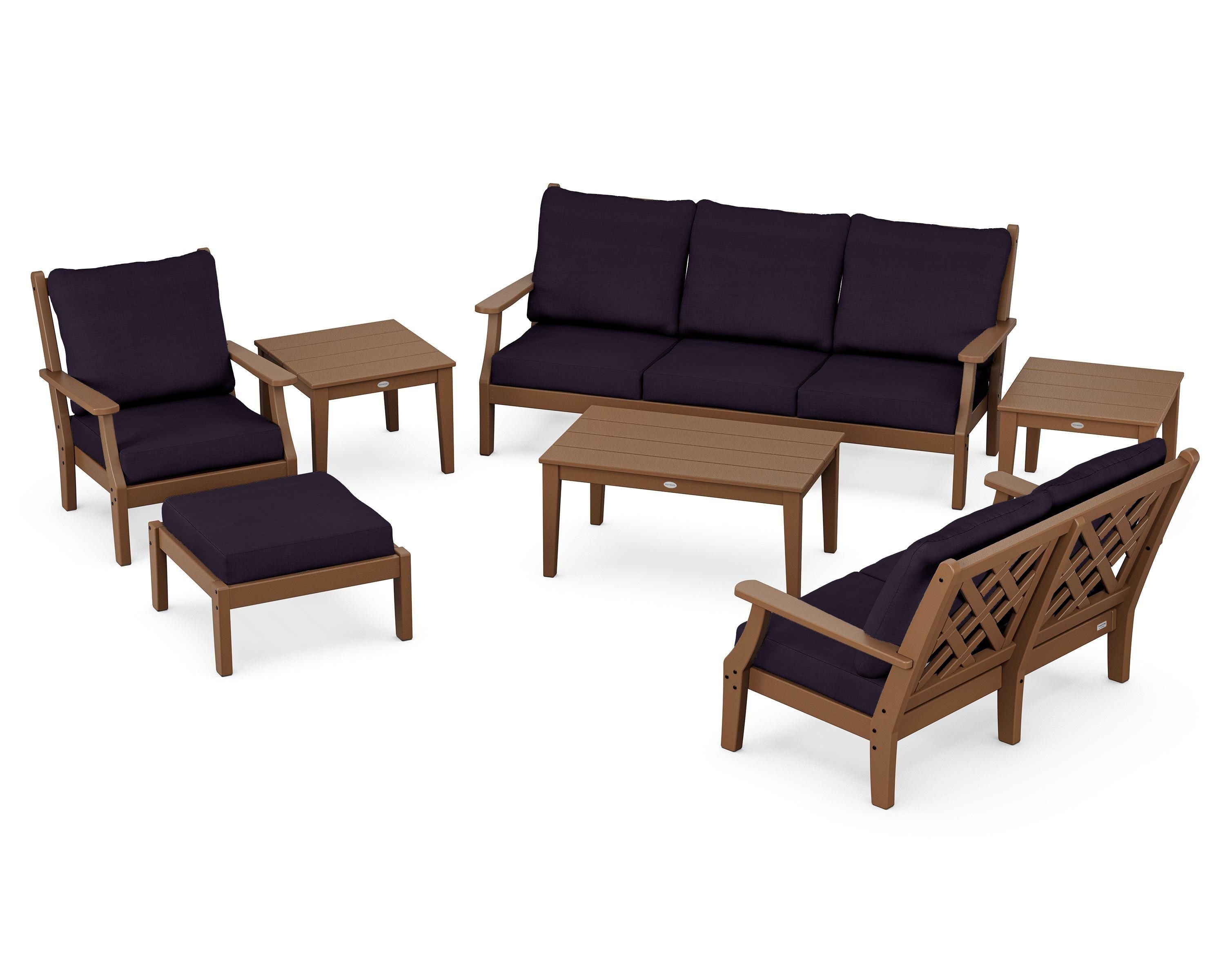 Country Living Wovendale 7-Piece Deep Seating Set in Teak / Navy Linen
