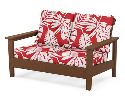 POLYWOOD® Prescott Deep Seating Loveseat in Teak / Leaf Crimson