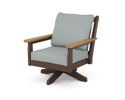 POLYWOOD® Chippendale Deep Seating Swivel Chair in Mahogany / Natural / Spa