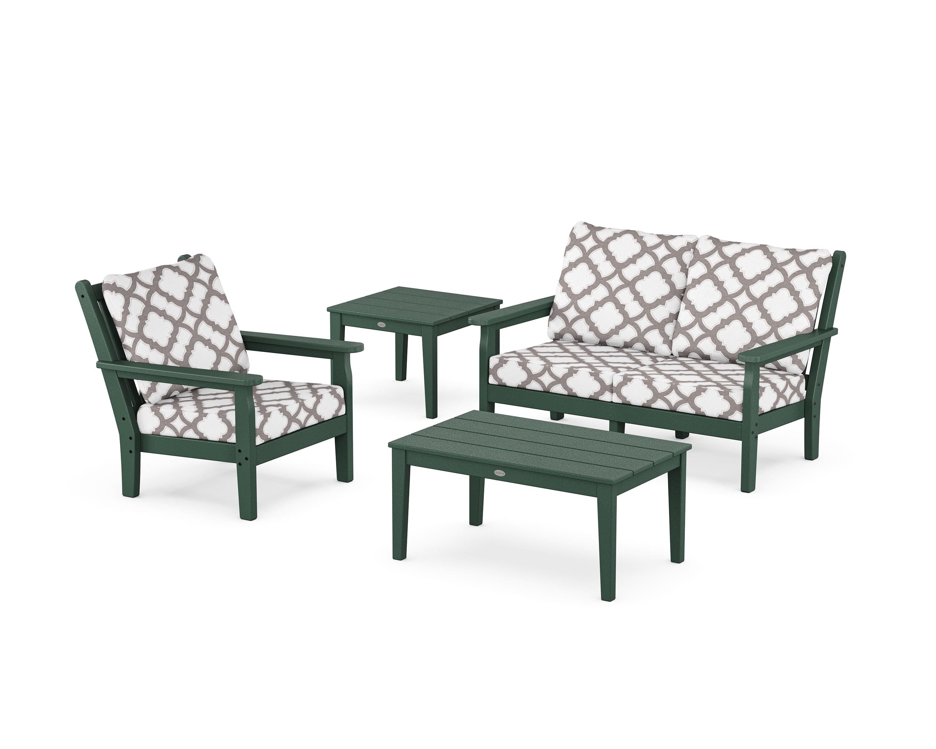 POLYWOOD® Chippendale 4-Piece Deep Seating Set in Green / Trellis Grey Mist