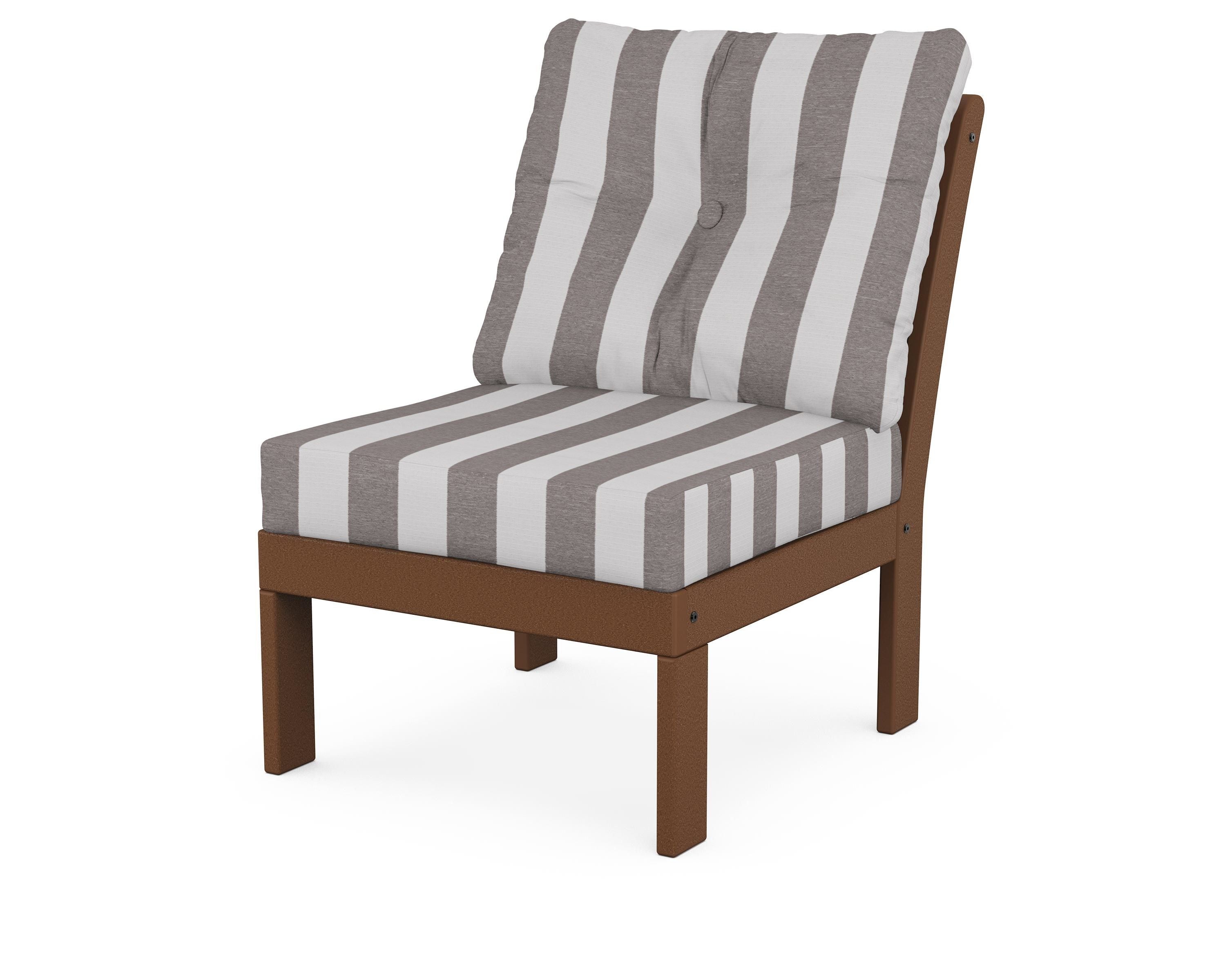POLYWOOD® Vineyard Modular Armless Chair in Teak / Cabana Stripe Grey Mist